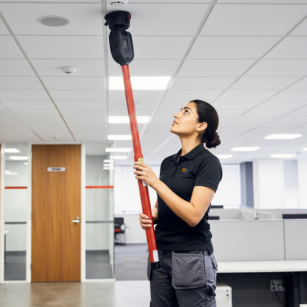 Rauchmelder mittels detectortesters Prüfstab testen