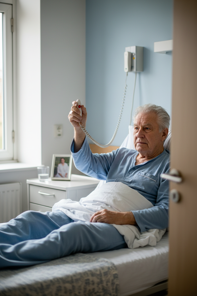 Patient ruft Schwester mittels Schwesternrufanlage